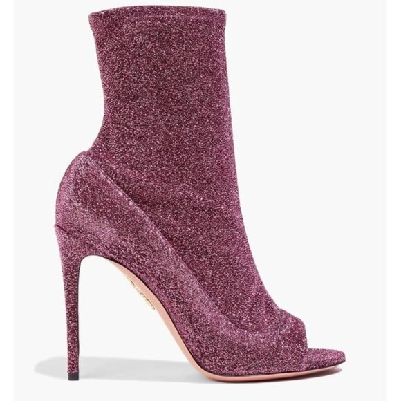 AQUAZZURA Eclair 105 Lurex Ankle Heeled Peep Toe Booties - Picture 1 of 10